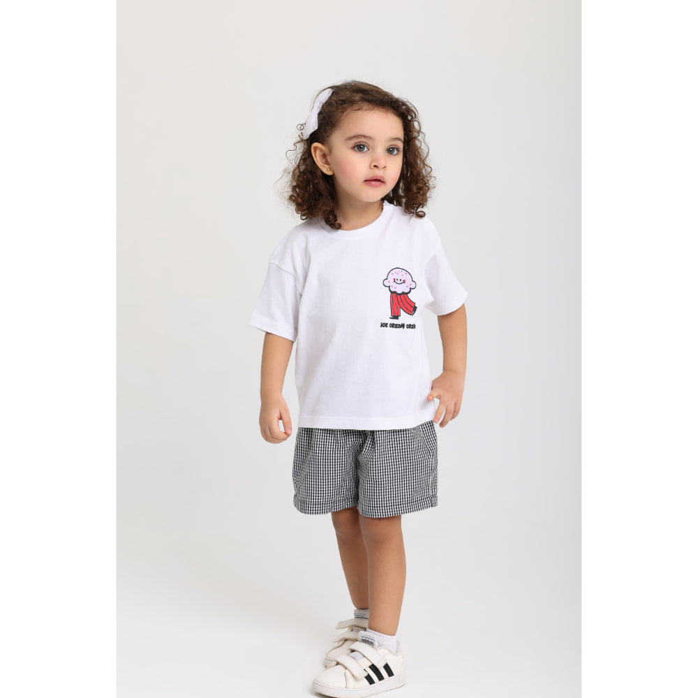 Unisex Baby Cotton Outfit Set – White & Black with "Ice Cream Crew" Print