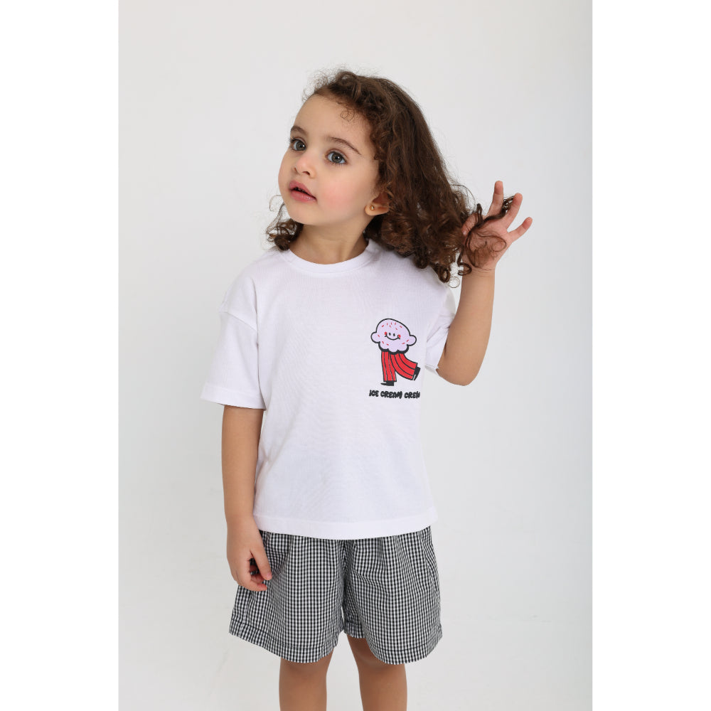 Unisex Baby Cotton Outfit Set – White & Black with "Ice Cream Crew" Print