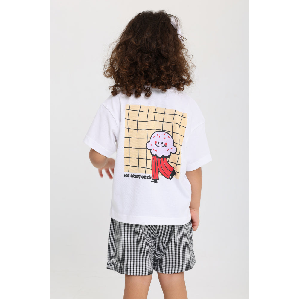 Unisex Baby Cotton Outfit Set – White & Black with "Ice Cream Crew" Print