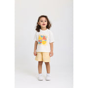 Unisex Baby Cotton Outfit Set – Off-White & Yellow Printed