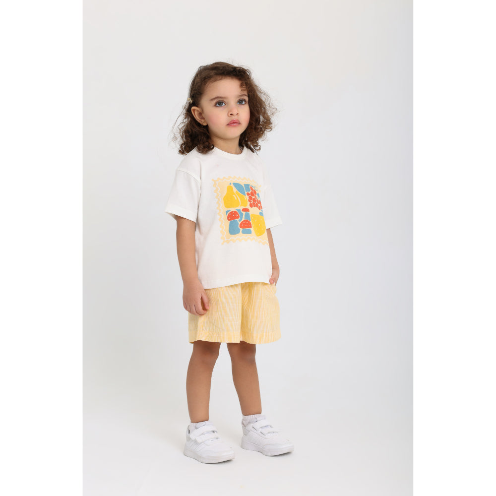 Unisex Baby Cotton Outfit Set – Off-White & Yellow Printed