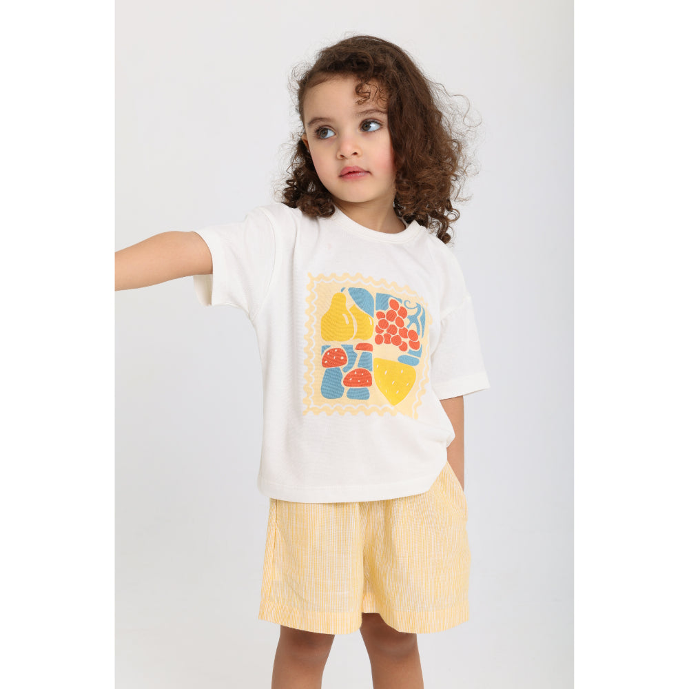 Unisex Baby Cotton Outfit Set – Off-White & Yellow Printed