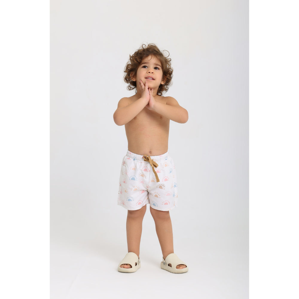 Baby Boys Swimsuit – Off-White with Colorful Suns Print