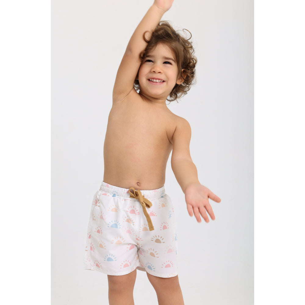 Baby Boys Swimsuit – Off-White with Colorful Suns Print