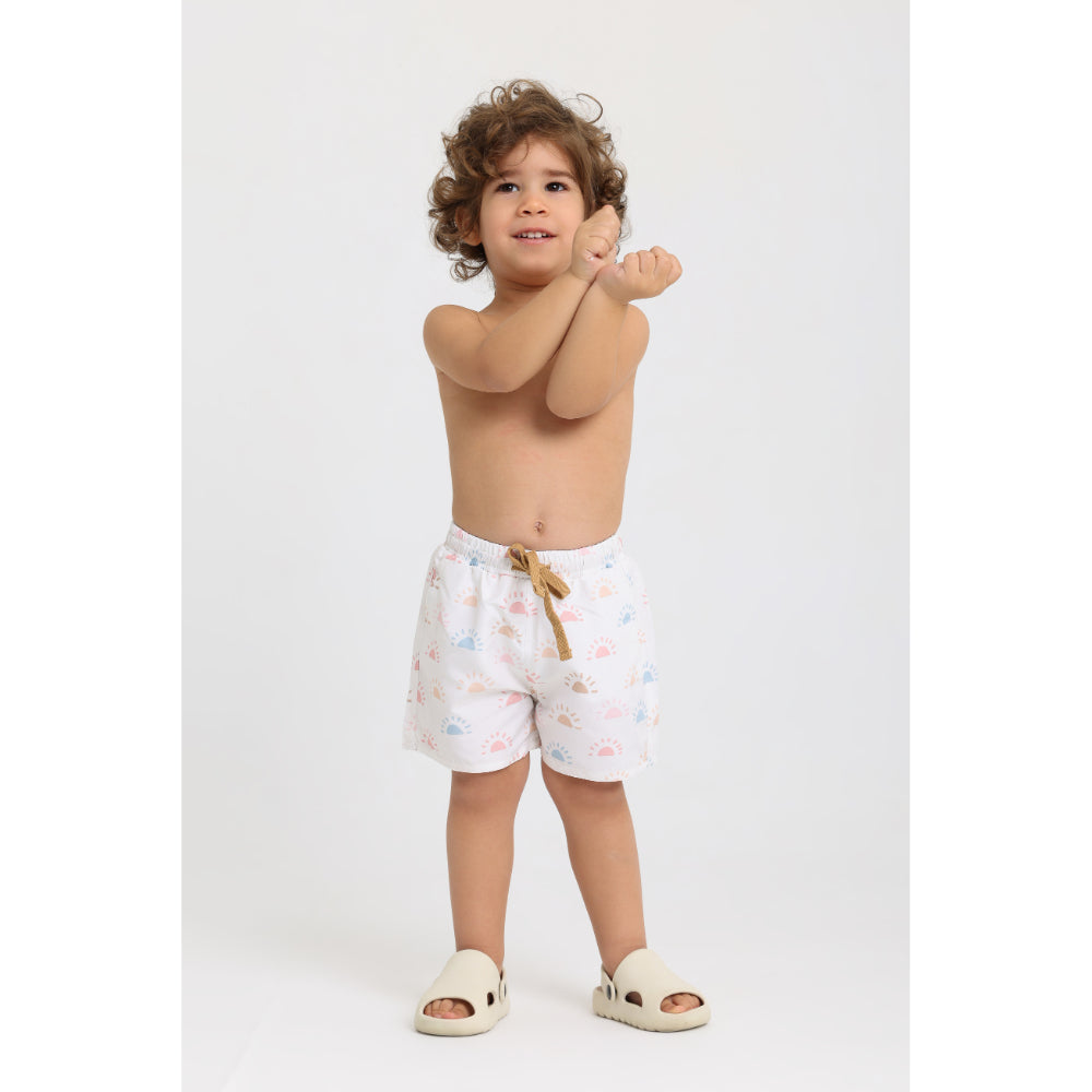 Baby Boys Swimsuit – Off-White with Colorful Suns Print