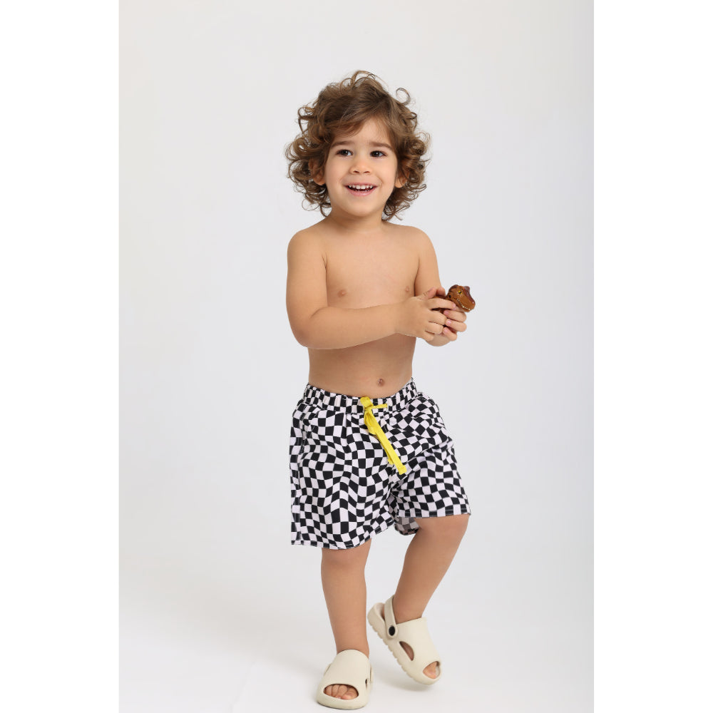 Baby Boys Swimsuit Short – Black & White Squares