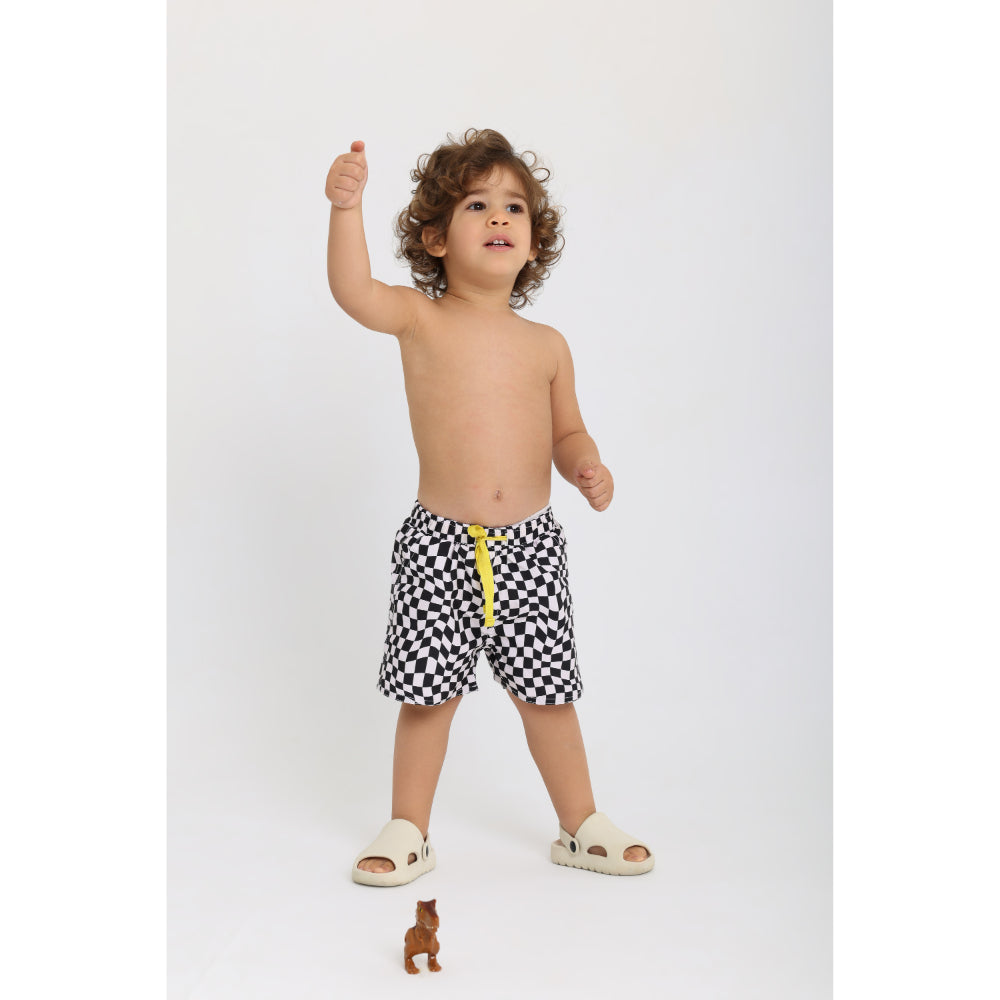 Baby Boys Swimsuit Short – Black & White Squares
