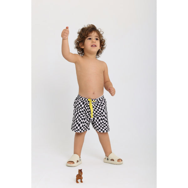 Baby Boys Swimsuit Short – Black & White Squares