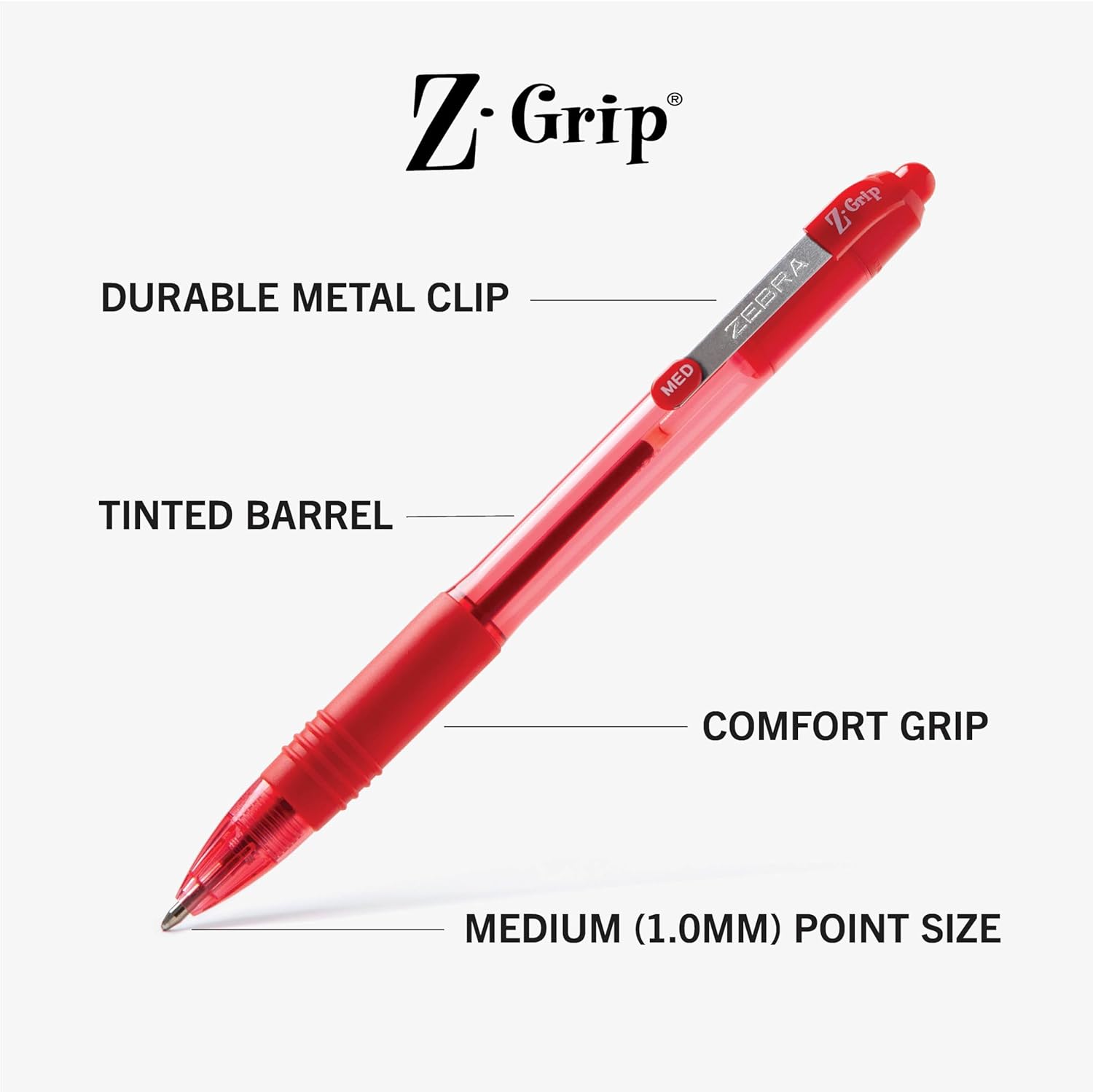 Pen: Zebra Pen Z-Grip Retractable Ballpoint Pen, Medium Point, Red Ink, 18-Pack: 22318 - Ourkids - OKO