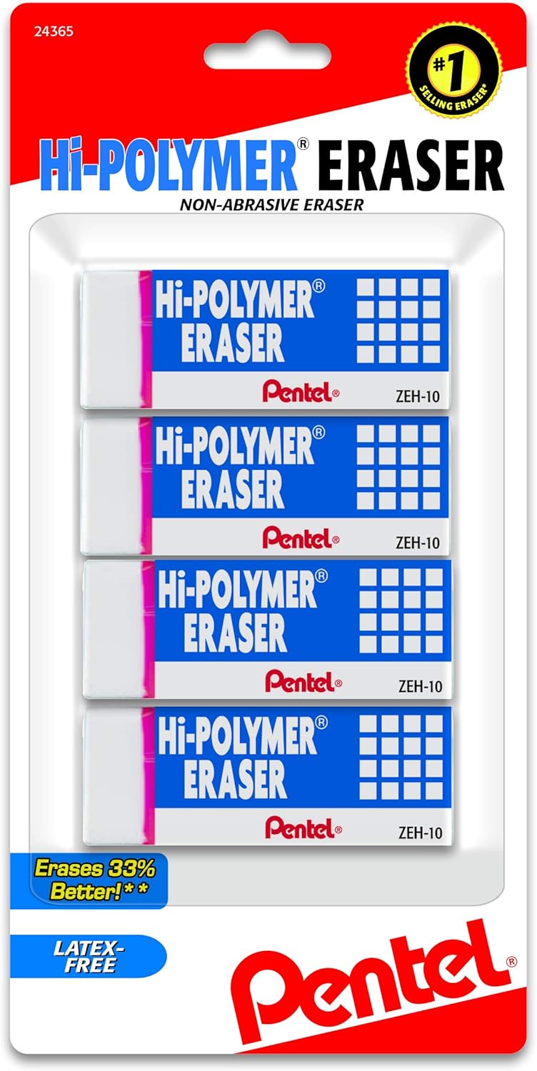 Pentel Hi-Polymer Erasers, White, Pack Of 4 - Ourkids - OKO