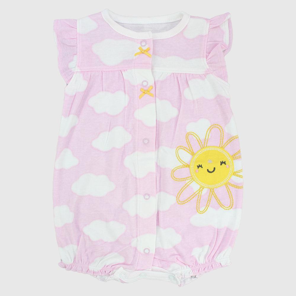 Pink Cloudy Ruffled Shoulders Romper - Ourkids - Mini Me