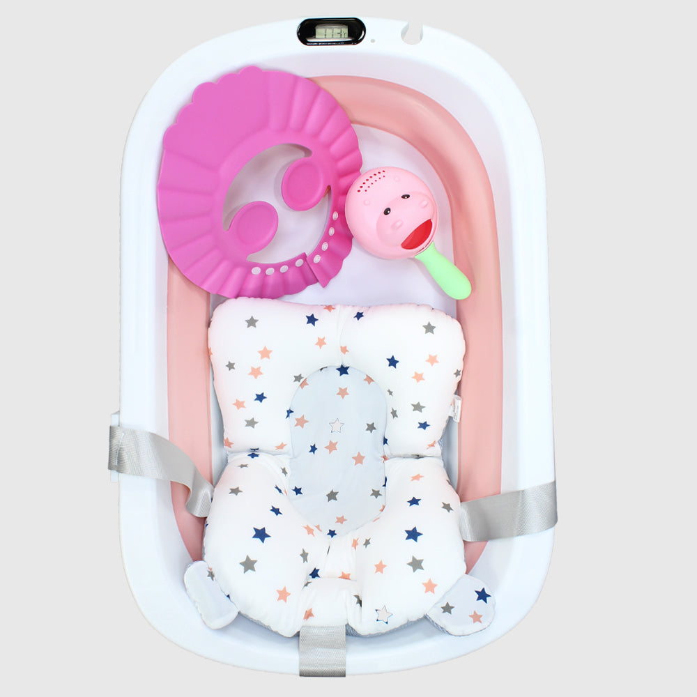 Pink Foldable Baby Bathtub With Thermometer - Ourkids - Happy Baby