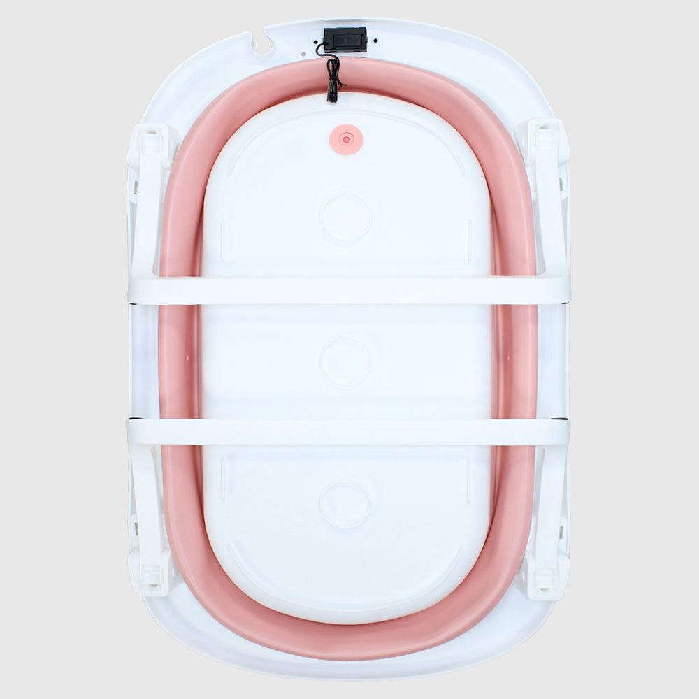 Pink Foldable Baby Bathtub With Thermometer - Ourkids - Happy Baby