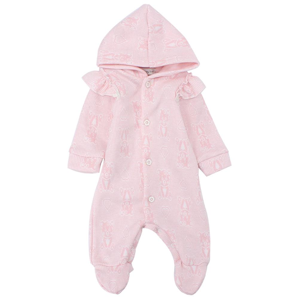 Pink Long-Sleeved Hooded Baby Footie - Ourkids - Berceau