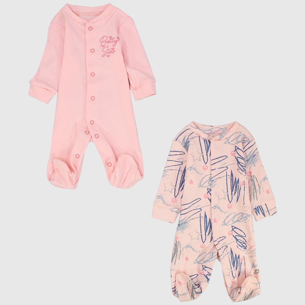 Pinkish Long-Sleeved Baby Footie (Pack Of 2) - Ourkids - Al Sayad