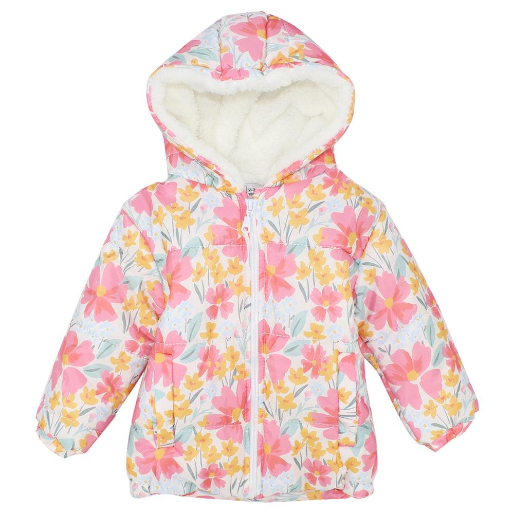 Pinky Flowery Long-Sleeved Waterproof Hooded Jacket - Ourkids - Ourkids