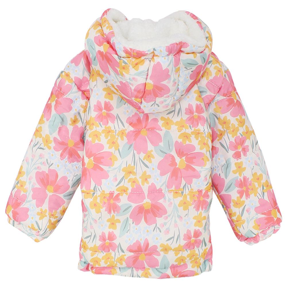 Pinky Flowery Long-Sleeved Waterproof Hooded Jacket - Ourkids - Ourkids