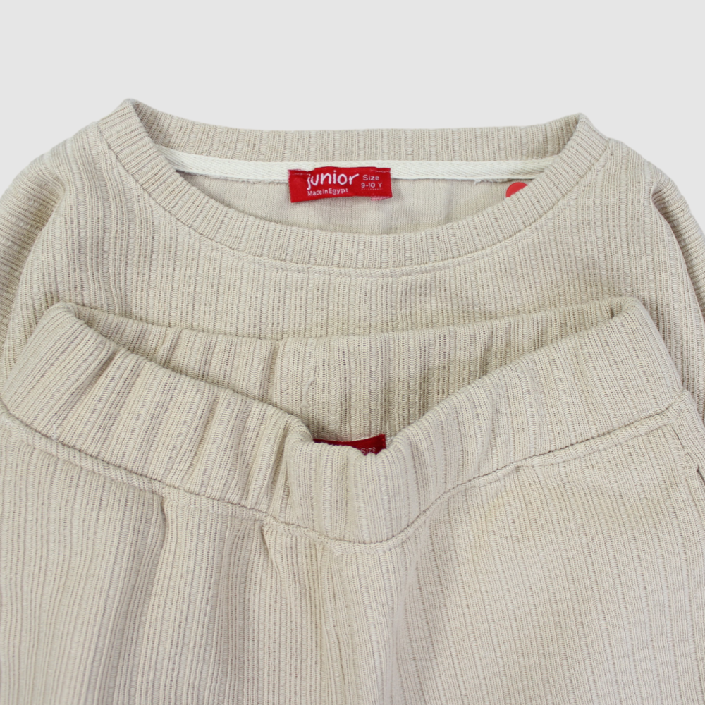 Plain Beige Long-Sleeved Fleeced Pajama - Ourkids - Junior