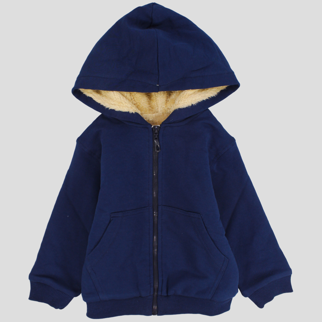 Plain Long-Sleeve Fleeced Hooded Jacket - Ourkids - Ourkids