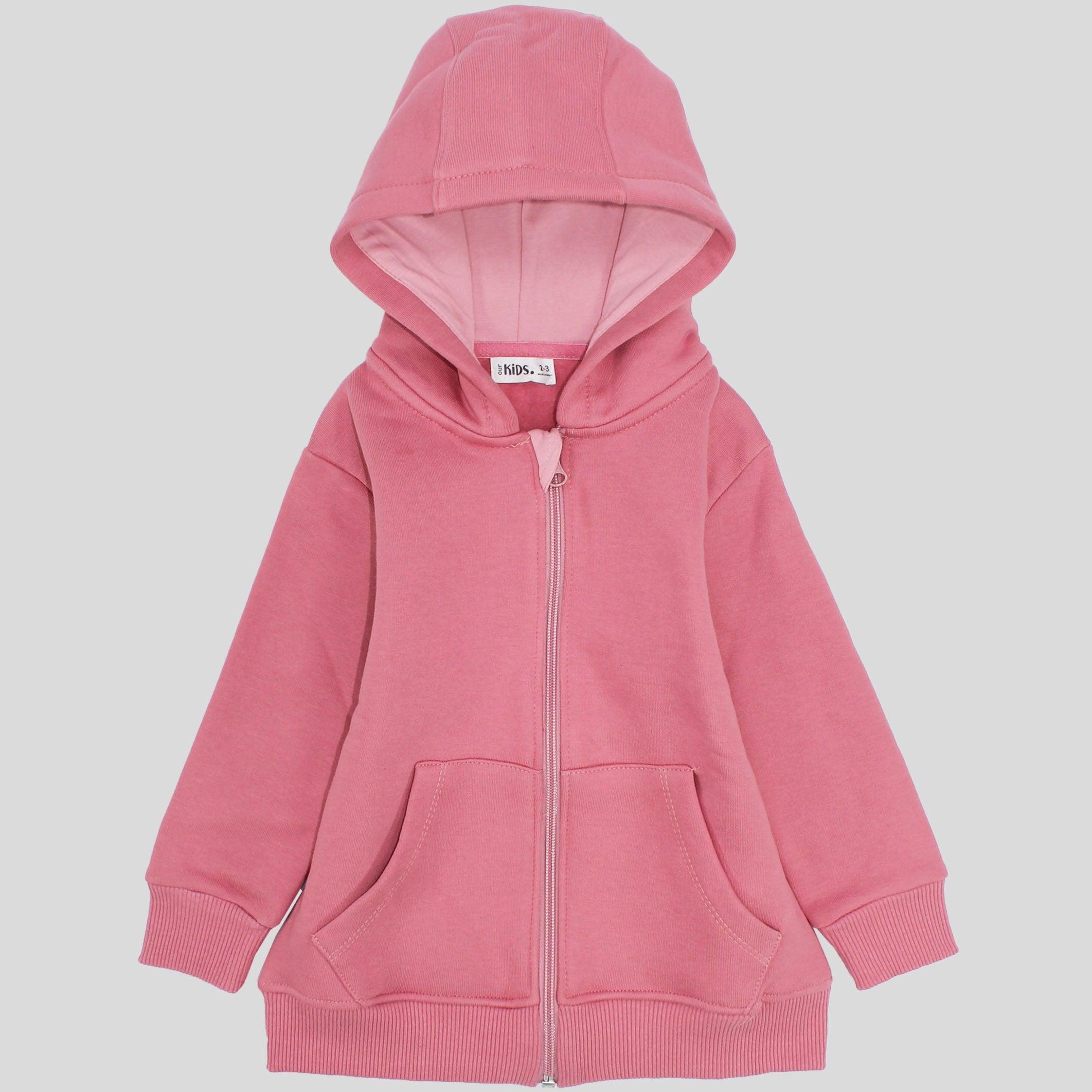 Plain Long-Sleeved Zip-Up Hoodie - Ourkids - Ourkids