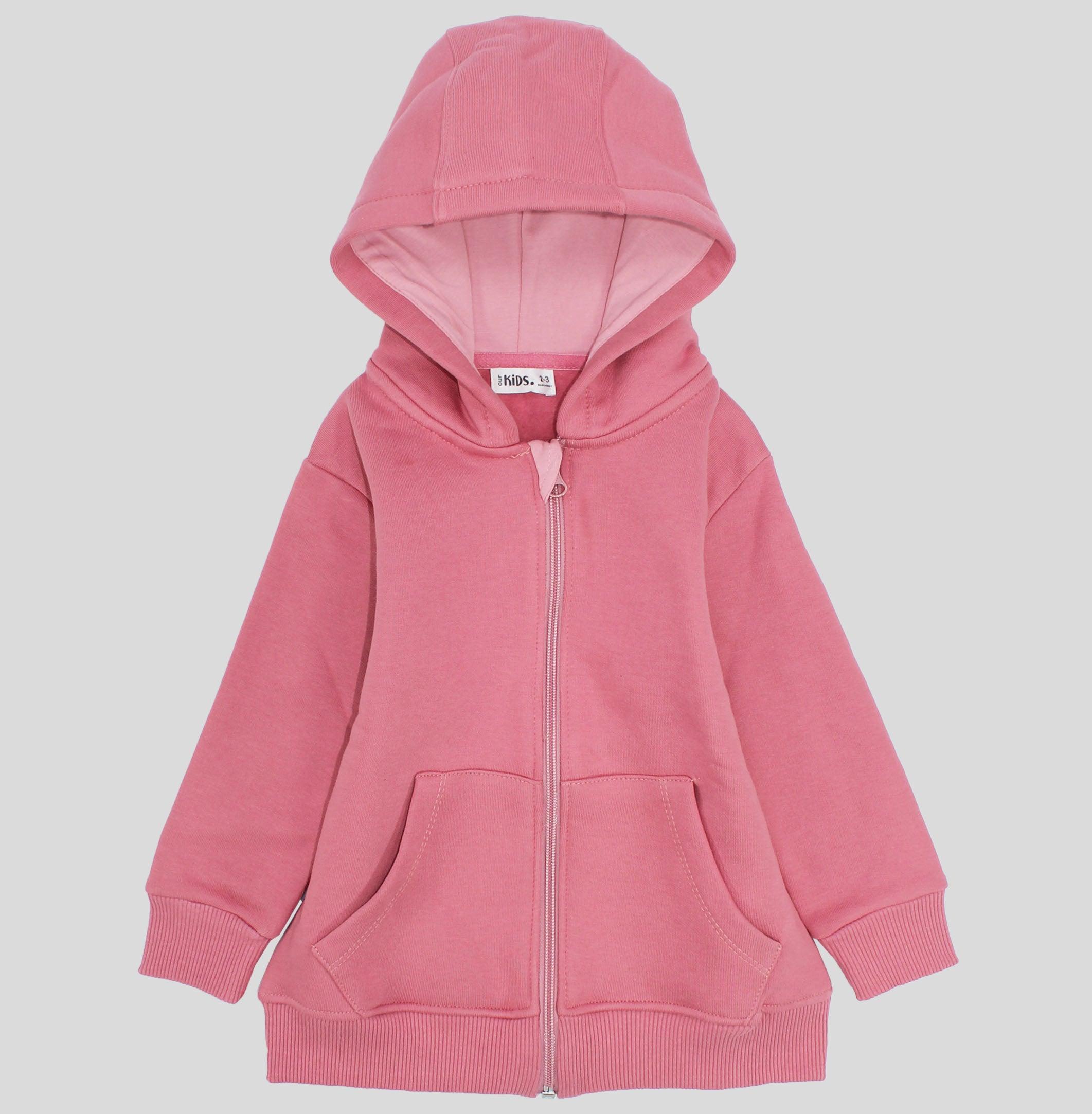 Plain Long-Sleeved Zip-Up Hoodie - Ourkids - Ourkids