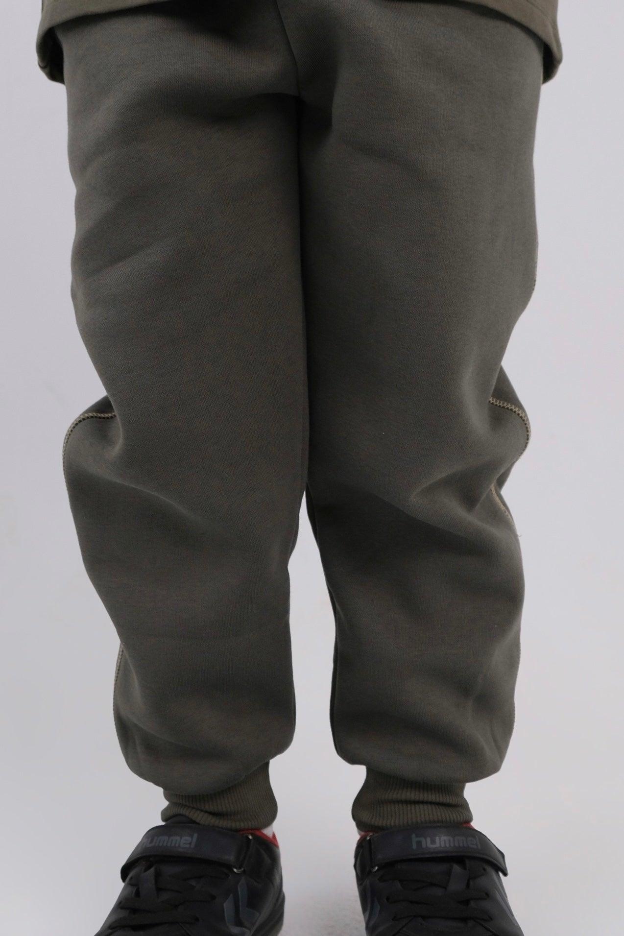 Plain Olive Green Fleeced Sweatpants - Ourkids - Playmore