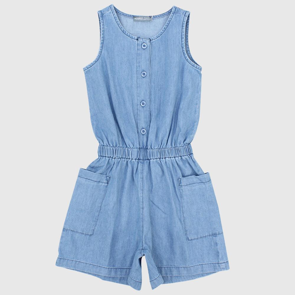 Plain Sleeveless Jeans Jumpsuit - Ourkids - Pompelo