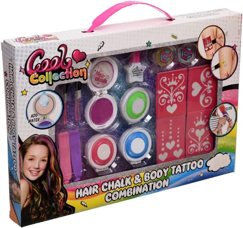 Plastic Hair Chalk And Body Tattoo Combination Set Of 15 Pieces For Girls - Ourkids - OKO