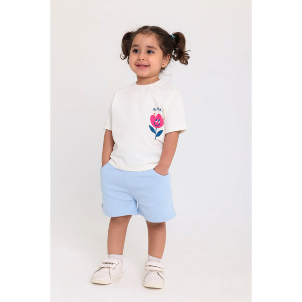 Baby Girls Cotton T-Shirt – Off-White with Flower Print
