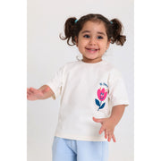 Baby Girls Cotton T-Shirt – Off-White with Flower Print