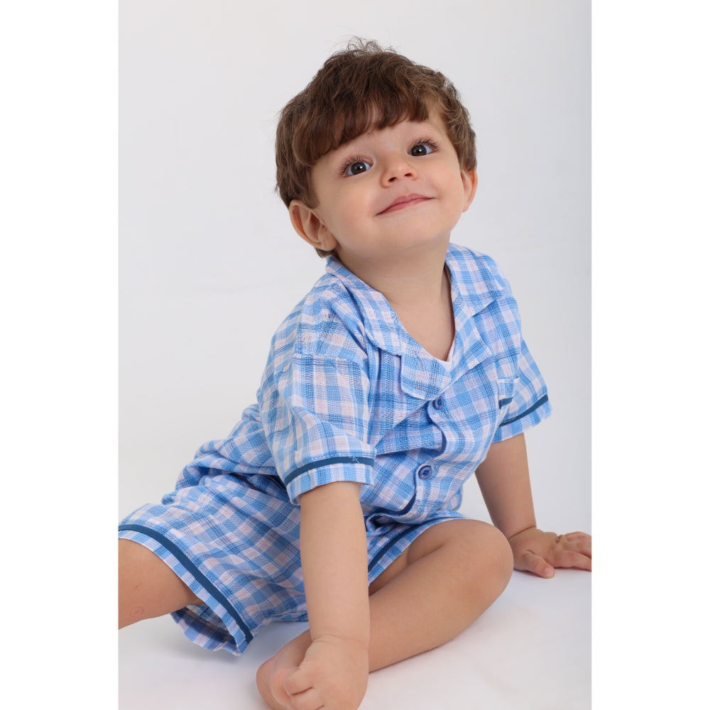 Baby Boys Cotton Pajama Set – Baby Blue Checkered Print