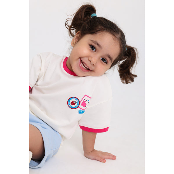 Baby Girls Cotton T-Shirt – Off-White with "Outside" Print