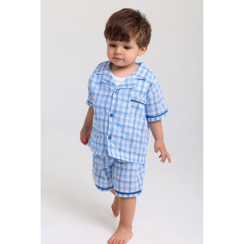 Baby Boys Cotton Pajama Set – Baby Blue Checkered Print