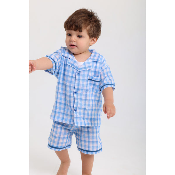 Baby Boys Cotton Pajama Set – Baby Blue Checkered Print