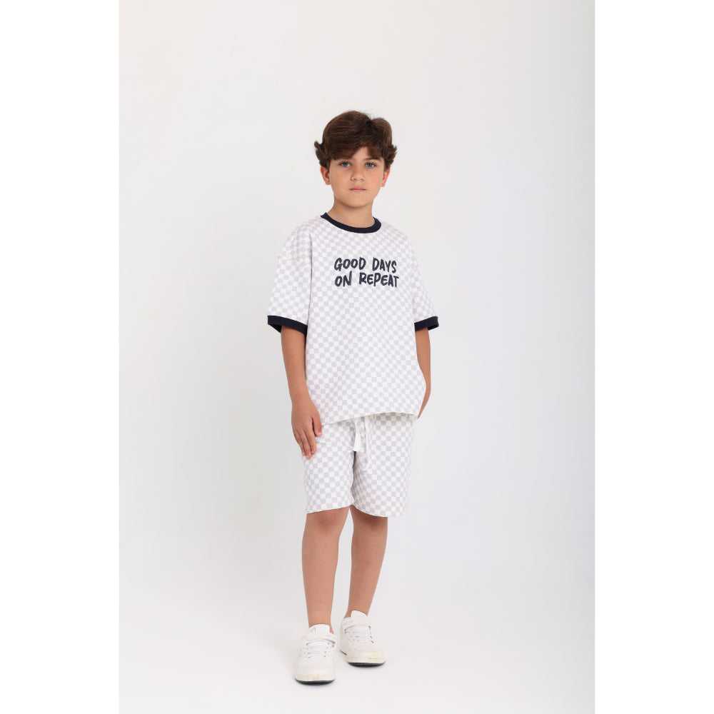 Boys Cotton Outfit Set – Off-White & Grey with "Good Days No Repeat" Print - Clothing - Playmore