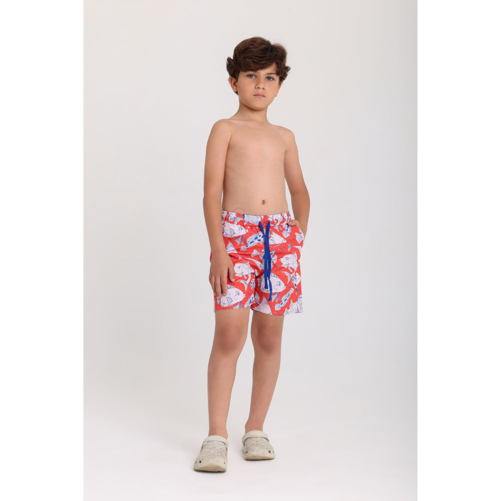 Teens Swimsuit – Red with Fish Print - Clothing - Playmore
