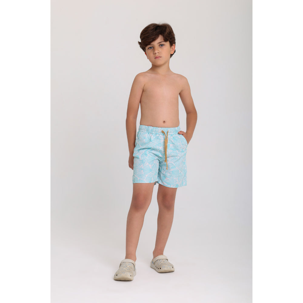 Teens Swimsuit – Aqua with Leaves Print - Clothing - Playmore