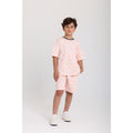 Boys Cotton Outfit Set – Off-White & Salmon with "Play The Day Away" Embroidery