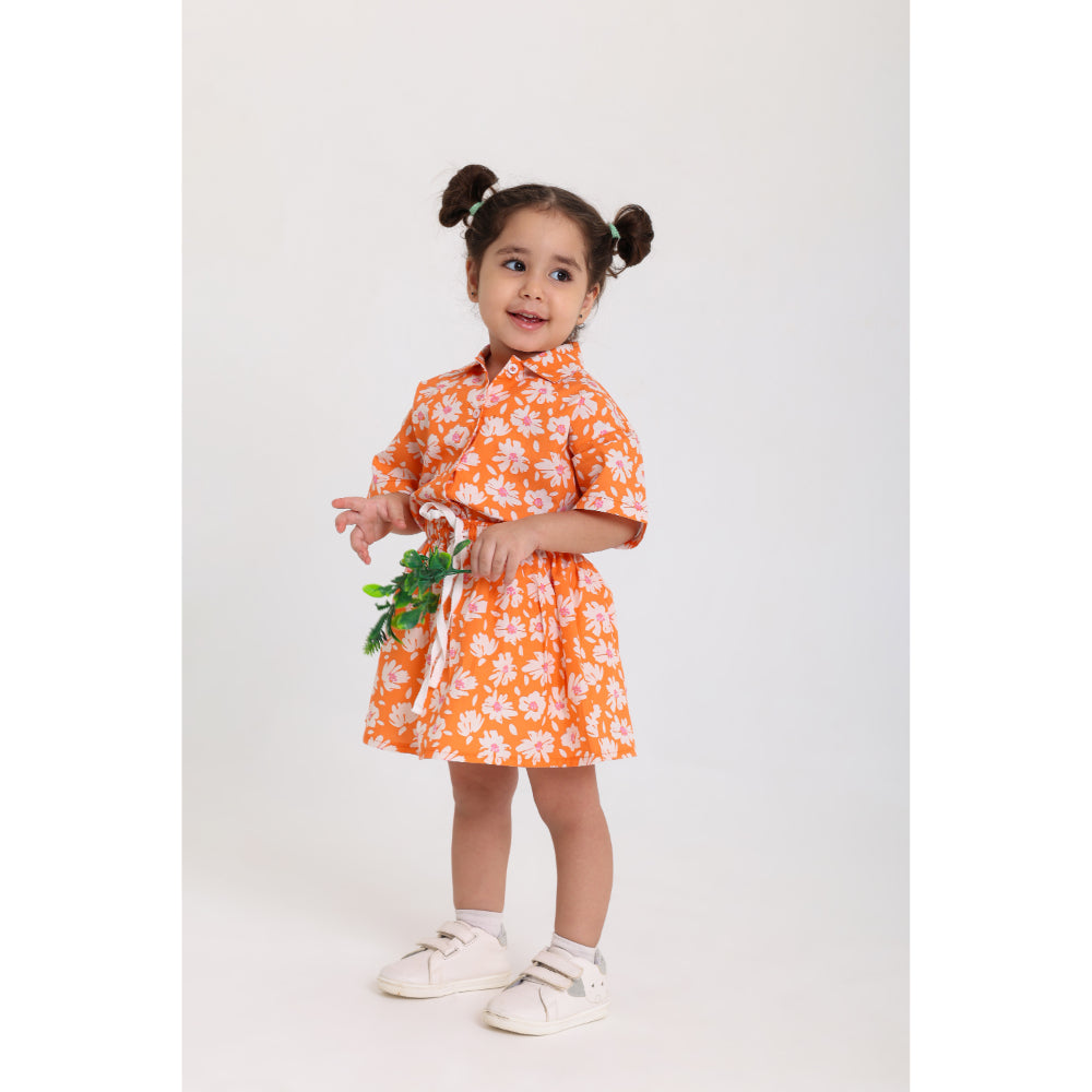 Baby Girls Cotton Outfit Set – Orange with Flowers Print