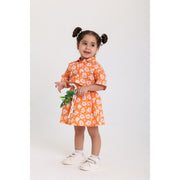 Baby Girls Cotton Outfit Set – Orange with Flowers Print
