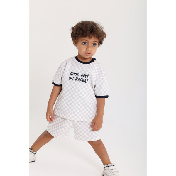 Baby Boys Cotton Outfit Set – Off-White & Grey with "Good Days No Repeat" Print