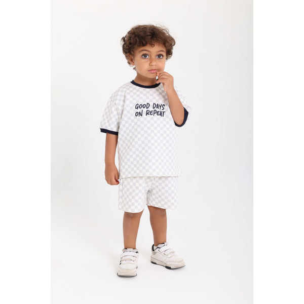 Baby Boys Cotton Outfit Set – Off-White & Grey with "Good Days No Repeat" Print