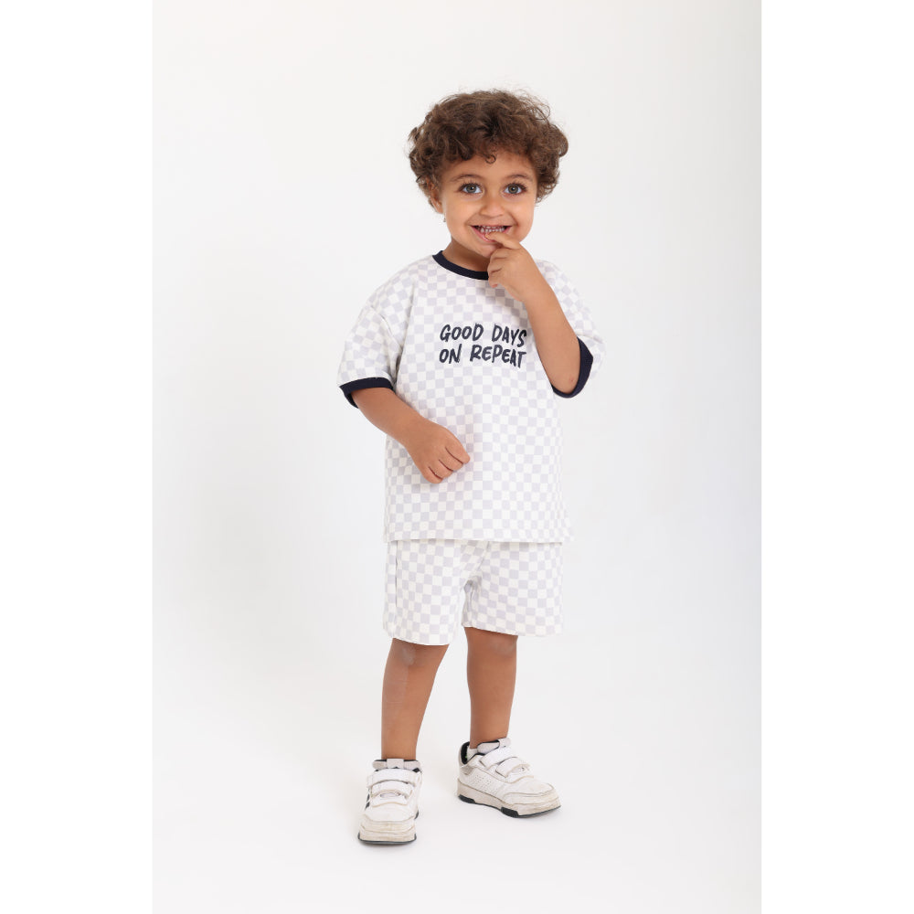 Baby Boys Cotton Outfit Set – Off-White & Grey with "Good Days No Repeat" Print - Clothing - Playmore