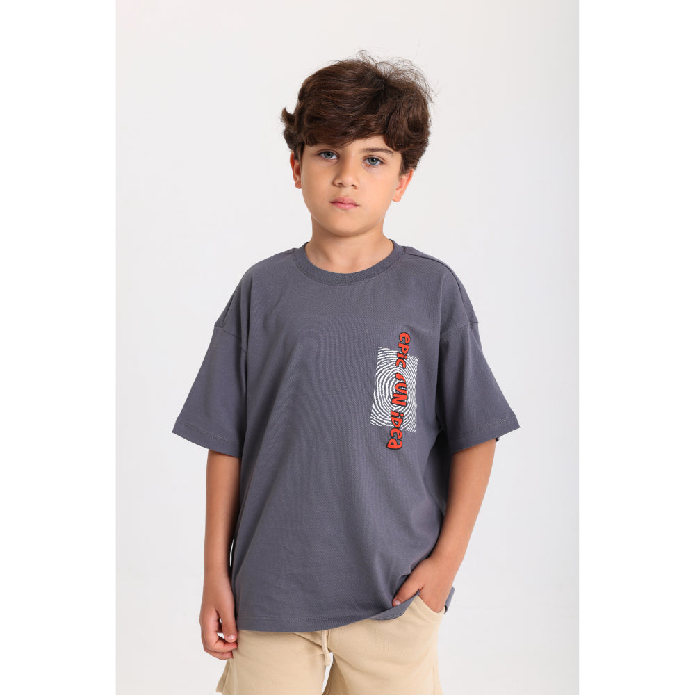 Boys Cotton T-Shirt – Grey with "epic Fun iDea" Print - Clothing - Playmore