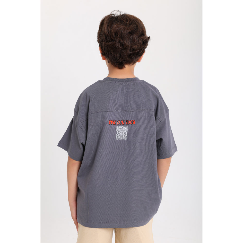 Boys Cotton T-Shirt – Grey with "epic Fun iDea" Print