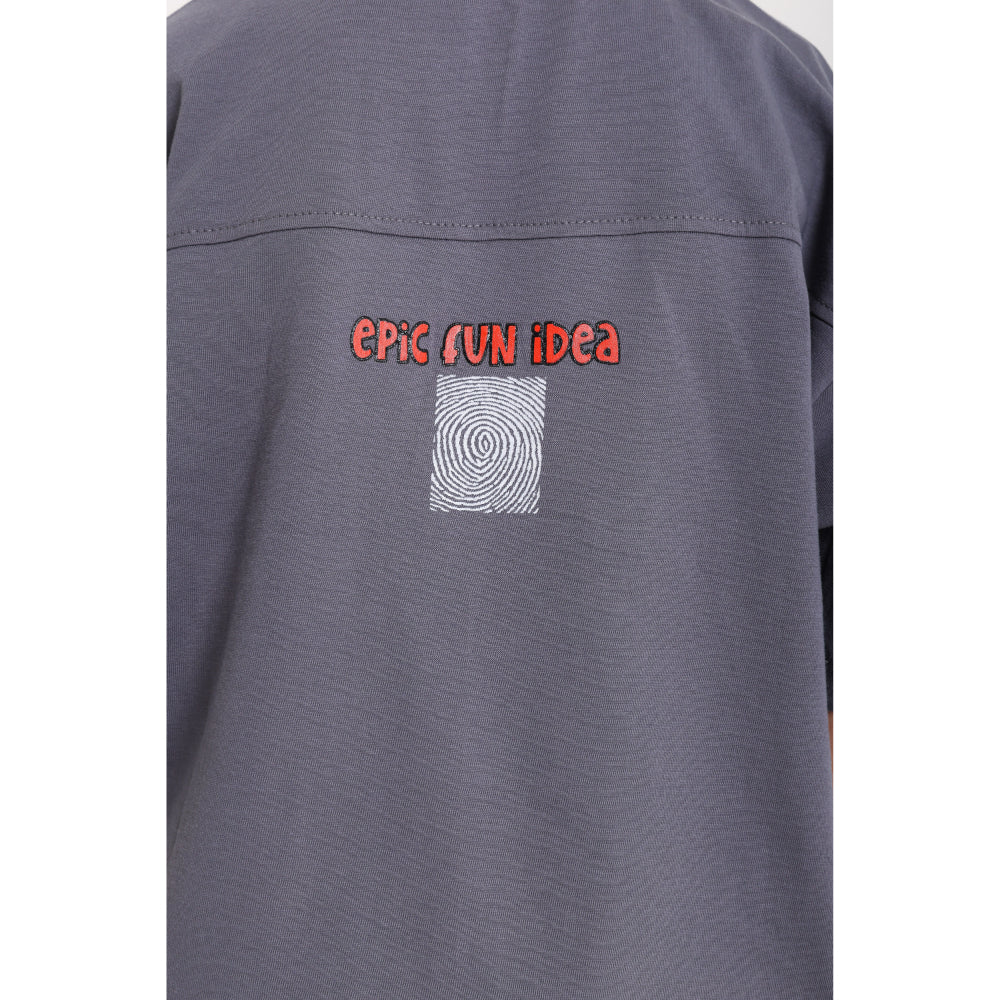 Boys Cotton T-Shirt – Grey with "epic Fun iDea" Print