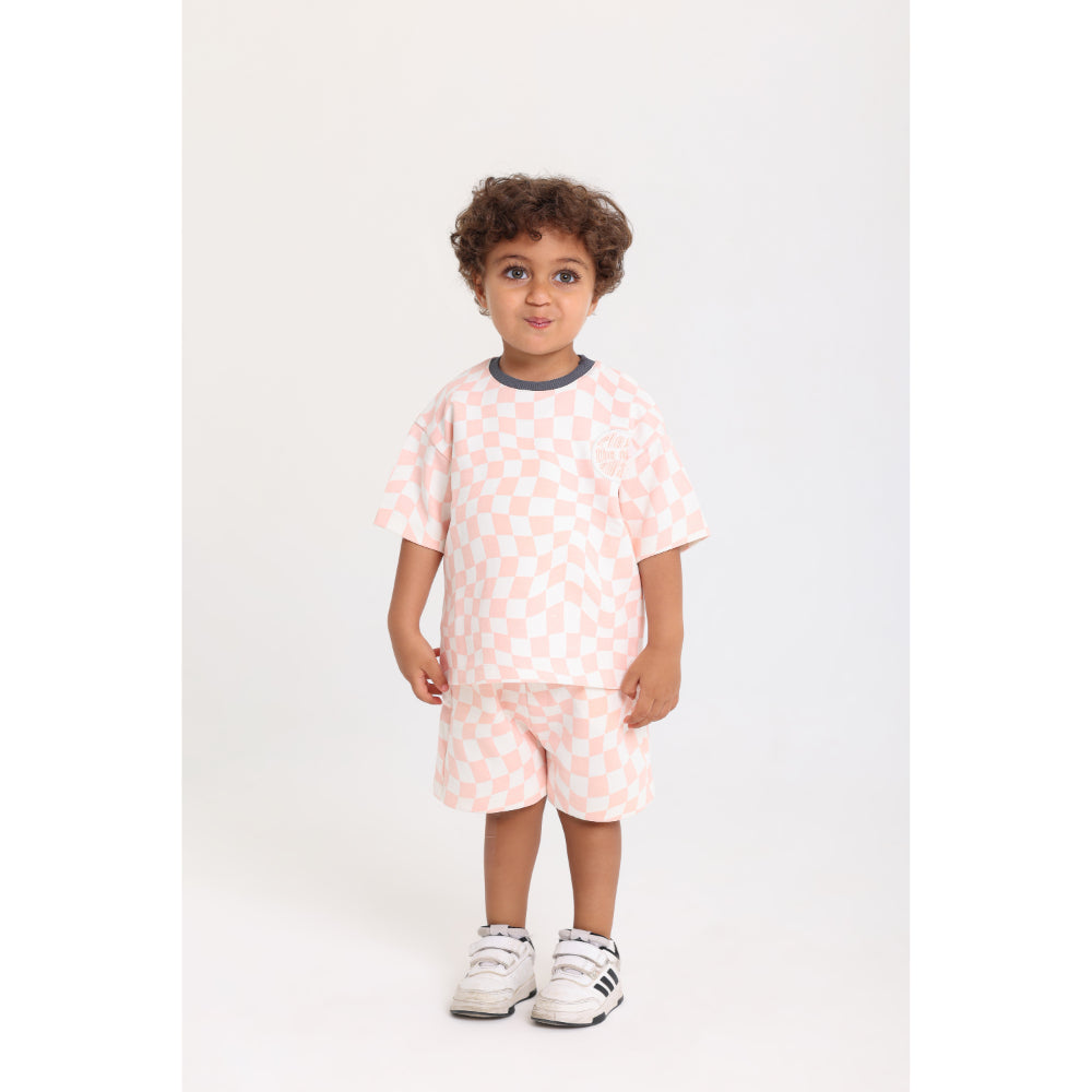 Baby Boys Cotton Outfit Set – Off-White & Salmon with "Play The Day Away" Embroidery - Playmore