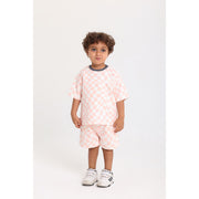 Baby Boys Cotton Outfit Set – Off-White & Salmon with "Play The Day Away" Embroidery