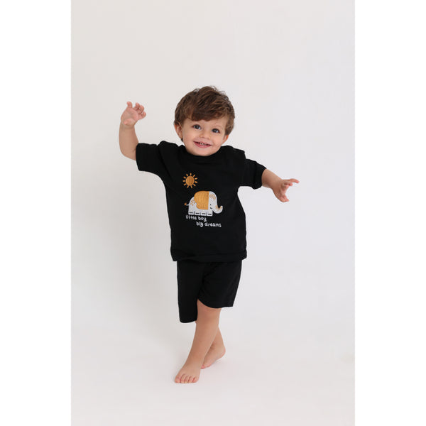 Baby Boys Cotton Pajama Set – Black with "Little Boy Big Dream" Print