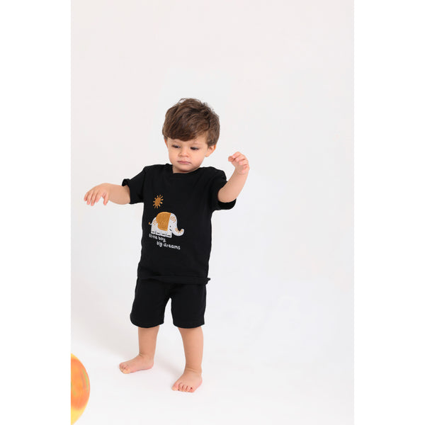 Baby Boys Cotton Pajama Set – Black with "Little Boy Big Dream" Print
